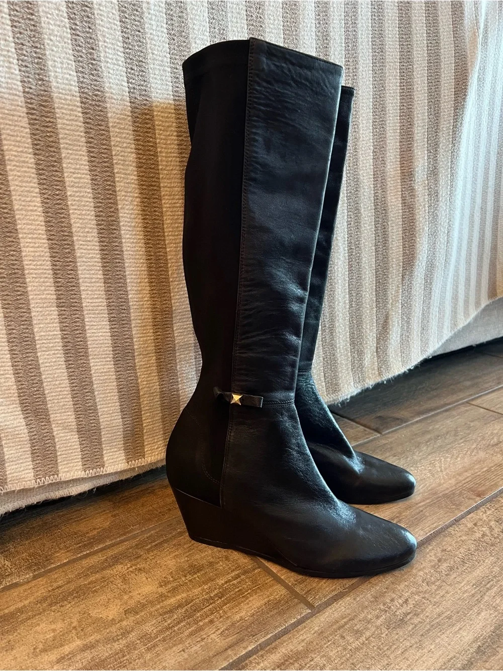 Kate Spade Black Knee-High Wedge Boots